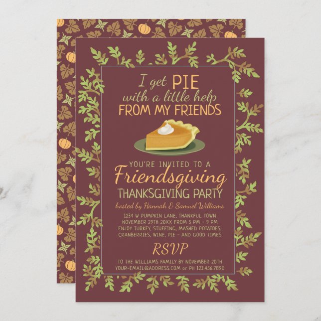Thanksgiving Friendsgiving Party Pumpkin Pie Humou Invitation (Front/Back)