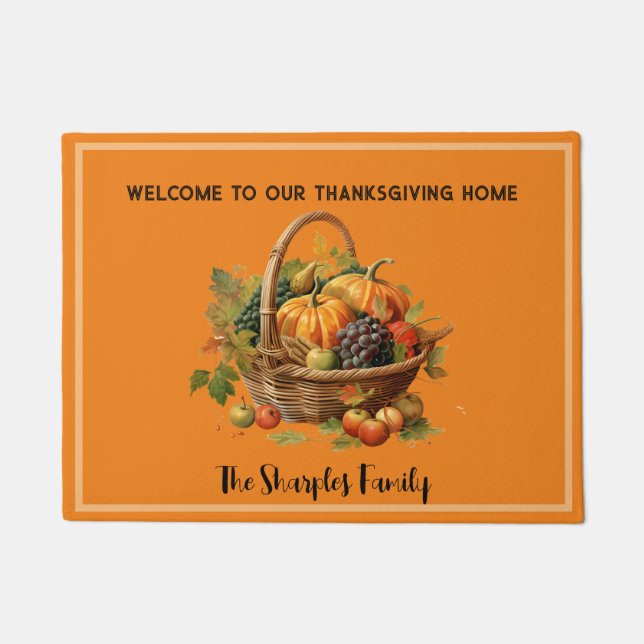 Thanksgiving Fruit Basket Personalised Name Doormat (Front)