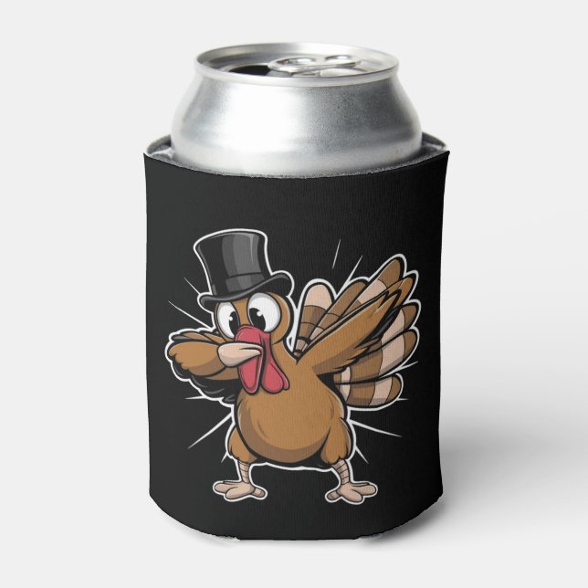 Thanksgiving Funny Dabbing Turkey Fall Can Cooler (Can Front)