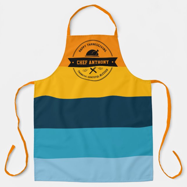 Thanksgiving  Funny Modern Stripe Personalised Apron (Front)