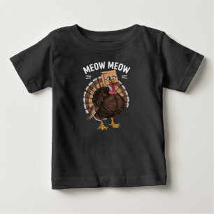 Thanksgiving Funny Turkey Cat Meow Fall Baby T-Shirt