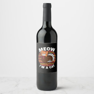 Thanksgiving Funny Turkey Fake Cat Retro Wine Label