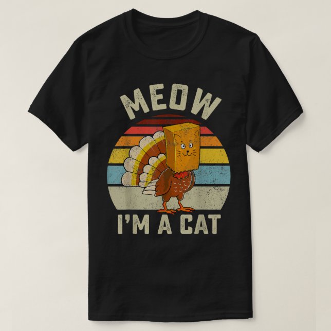 Thanksgiving Funny Turkey Fake Cat Retro Women Men T-Shirt (Design Front)