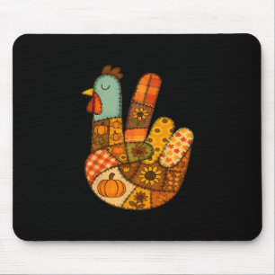 Thanksgiving Funny Turkey Patchwork Pumpkin Leaves Mouse Pad