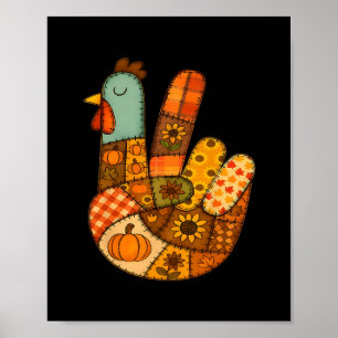 Thanksgiving Funny Turkey Patchwork Pumpkin Leaves Poster
