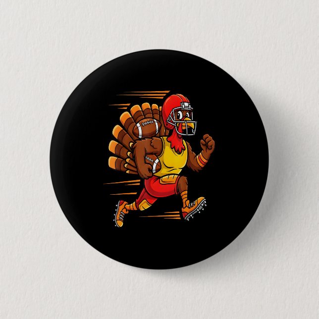 Thanksgiving Funny Turkey Playing Football Men Boy 6 Cm Round Badge (Front)
