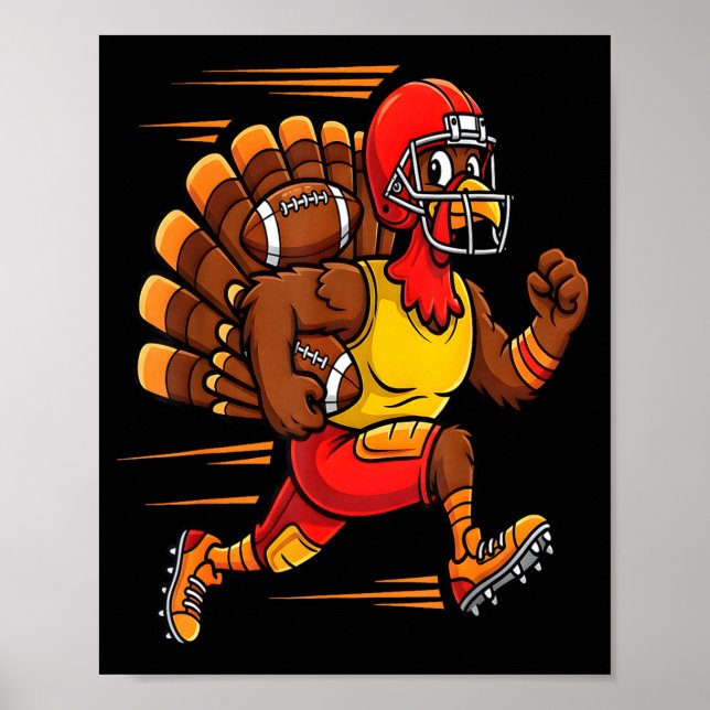 Thanksgiving Funny Turkey Playing Football Men Boy Poster (Front)