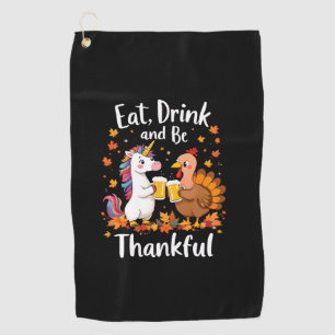 Thanksgiving Funny Unicorn Turkey Day Beer Long Sl Golf Towel