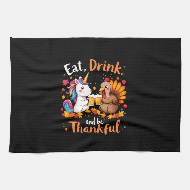 Thanksgiving Funny Unicorn Turkey Day Beer Long Sl Tea Towel (Horizontal)