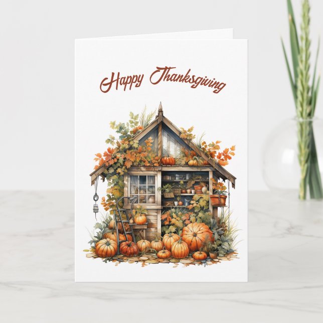 Thanksgiving Garden Shed Illustration Card (Front)