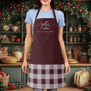 Thanksgiving Gather Burgundy Plaid Family Kitchen Apron