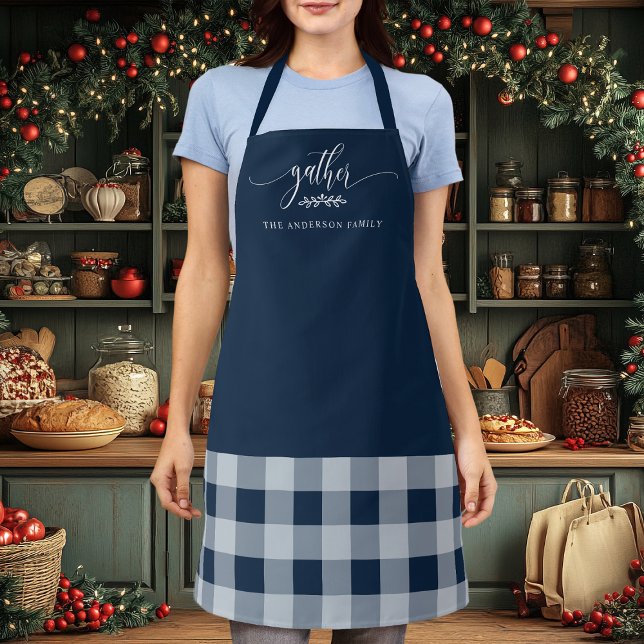 Thanksgiving Gather Fall Navy & White Plaid Apron (Creator Uploaded)