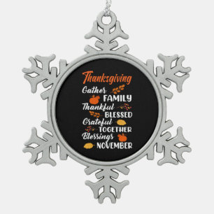 Thanksgiving Gather Family Snowflake Pewter Christmas Ornament
