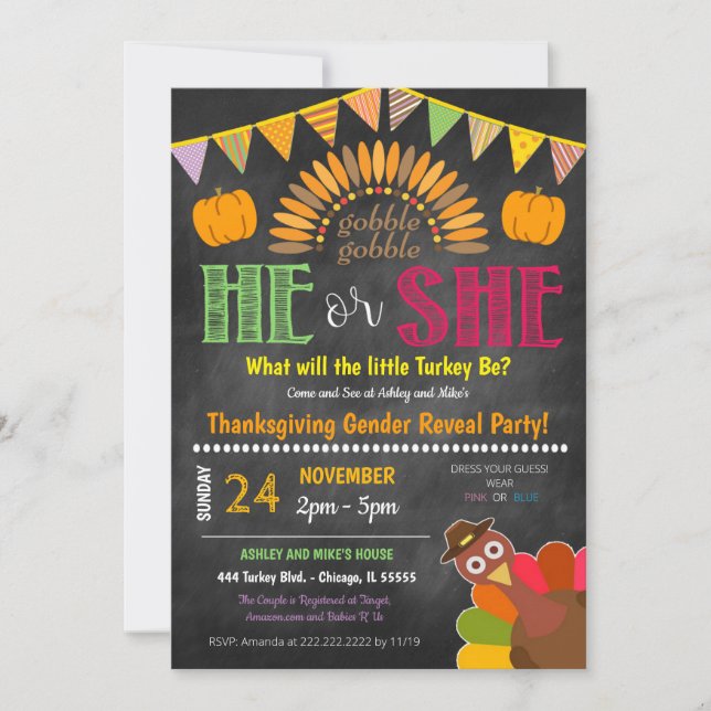 Thanksgiving Gender Reveal Party Invitation (Front)