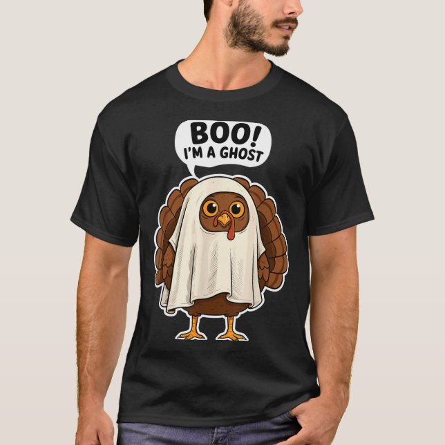 Thanksgiving Ghost Turkey Disguise Funny Halloween T-Shirt (Front)