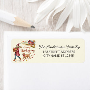 Thanksgiving Girl Dog Farm Pumpkin Return Address Label