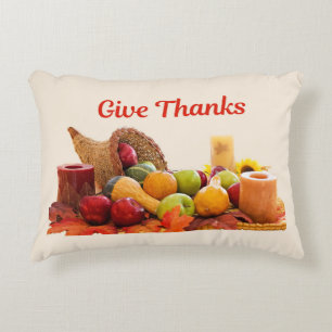 Thanksgiving 'Give Thanks' Cornucopia Decorative Cushion