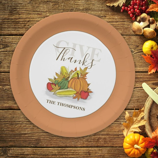 Thanksgiving Give Thanks Greenery Paper Plate (Creator Uploaded)