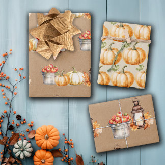 Thanksgiving Give Thanks Pumpkins Apples Wrapping Paper Sheet