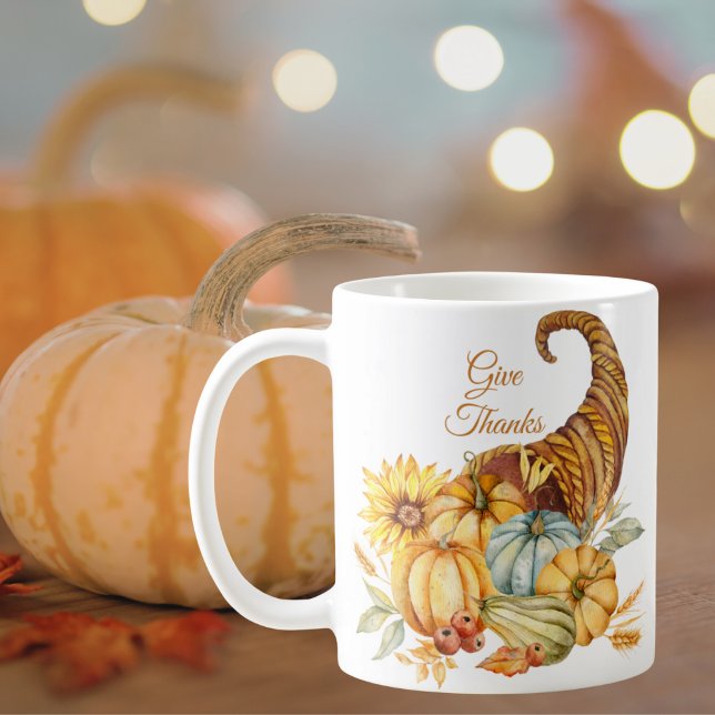 Thanksgiving Give Thanks Watercolor Coffee Mug (Creator Uploaded)