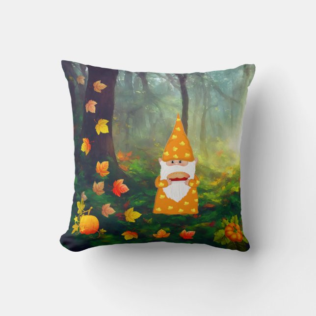 Thanksgiving Gnome and Beautiful Fall leaves Cushion (Front)
