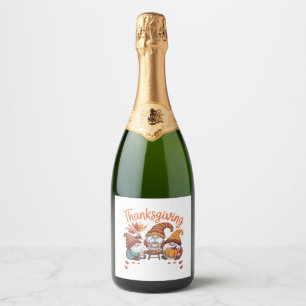Thanksgiving Gnome Fall Leopard Turkey Essential T Sparkling Wine Label