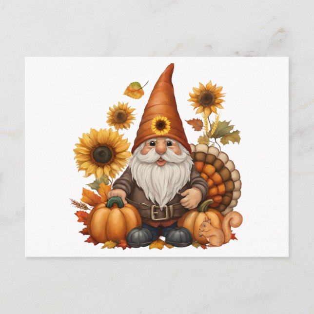 Thanksgiving Gnome  Holiday Postcard (Front)