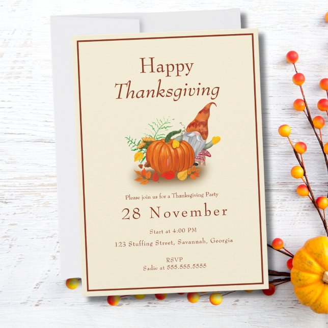 Thanksgiving Gnome Minimalist Party Invitation (Creator Uploaded)