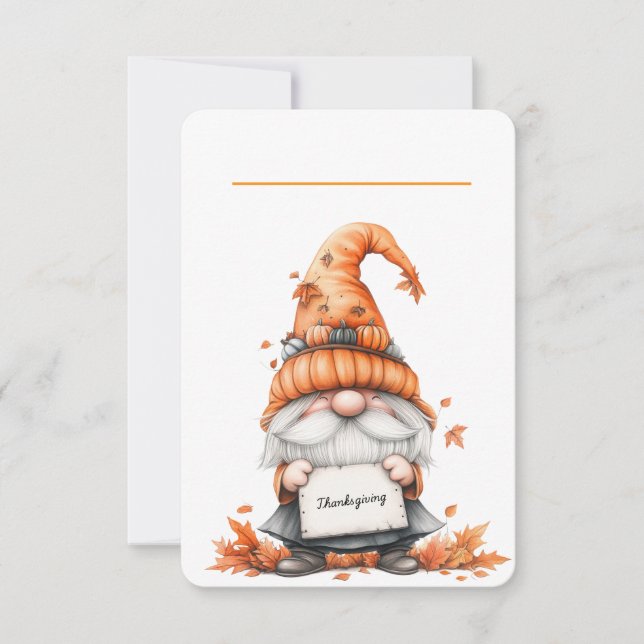 Thanksgiving Gnome Place Card with Floral Back (Front)
