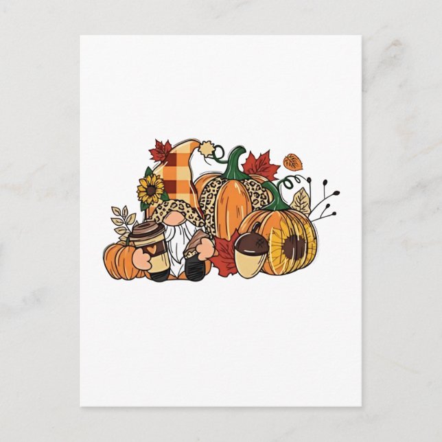 Thanksgiving Gnomes Fall Leaves Gnomes Funny Fall  Holiday Postcard (Front)