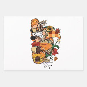Thanksgiving Gnomes Fall Leaves Gnomes Funny Fall  Wrapping Paper Sheet