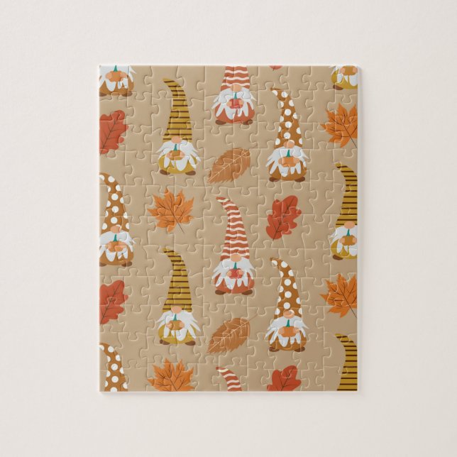 Thanksgiving Gnomes with Autumn Leaves   Jigsaw Puzzle (Vertical)