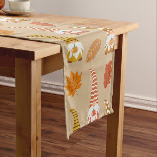 Thanksgiving Gnomes with Autumn Leaves Short Table Runner