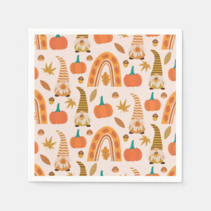 Thanksgiving Gnomes with Pumpkins and Leaves  Napkin