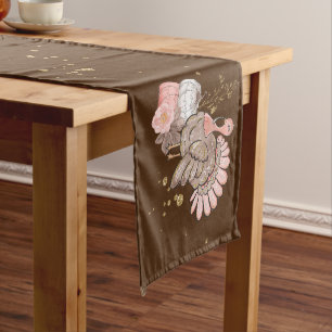 Thanksgiving Gobbler Turkey and Pumpkins Long Table Runner