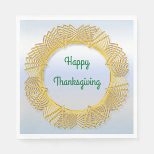 Thanksgiving Gold Lace Geometric Circle on Silver Napkin