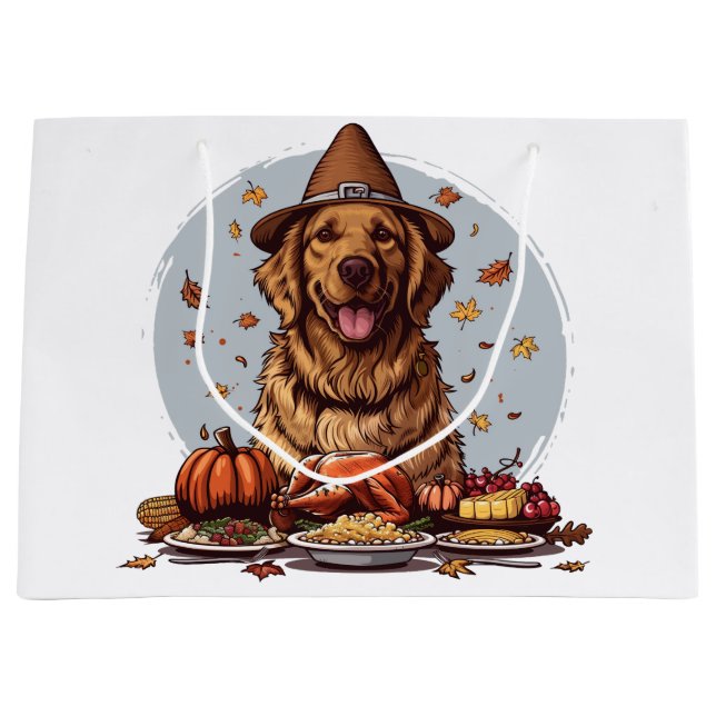 Thanksgiving Golden Retriever Dog Large Gift Bag (Front)