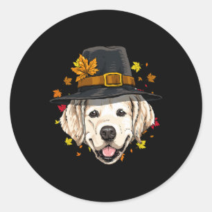 Thanksgiving Golden Retriever Pilgrim Turkey Day A Classic Round Sticker