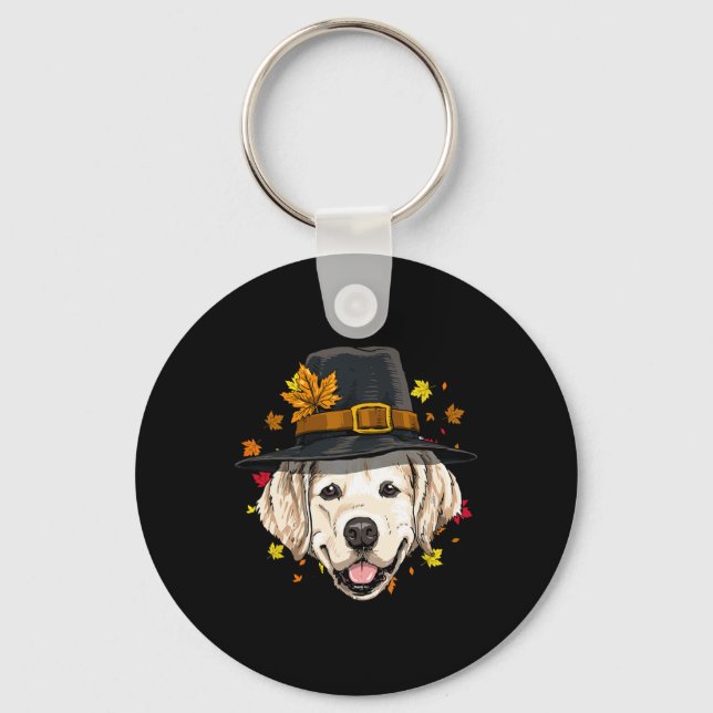 Thanksgiving Golden Retriever Pilgrim Turkey Day A Key Ring (Front)