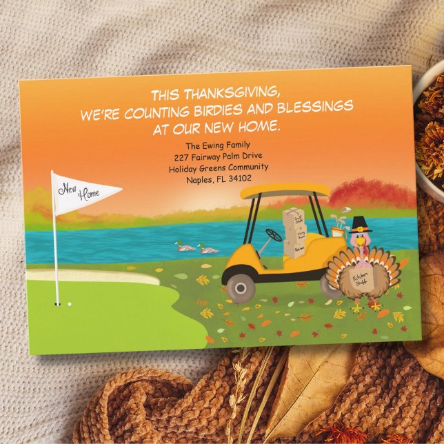 Thanksgiving Golf Cart With Moving Boxes  Holiday Postcard (Creator Uploaded)
