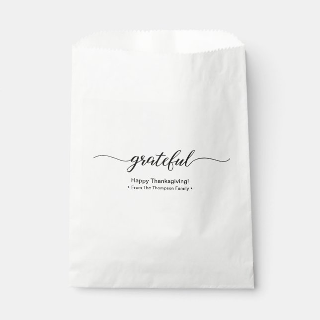 Thanksgiving | Grateful Elegant Script Holiday Favour Bag (Front)