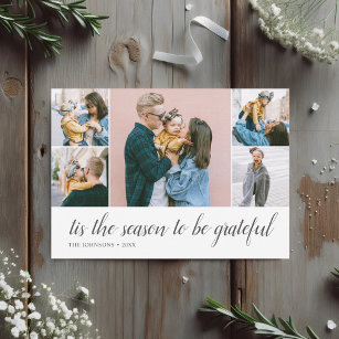 Thanksgiving Grateful Script Photo Collage Holiday Card