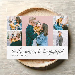 Thanksgiving Grateful Script Photo Collage Holiday Card