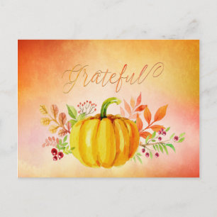 Thanksgiving "Grateful" Watercolors Holiday Postcard