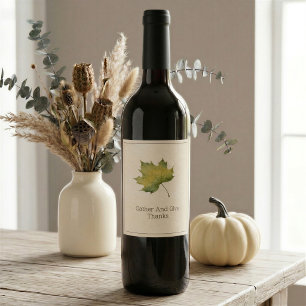 Thanksgiving Green Maple Wine Bottle Label