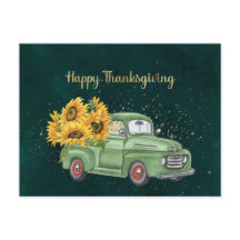 Thanksgiving Green Truck Sunflowers Business