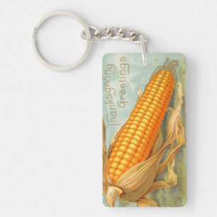 Thanksgiving Greetings Corn on Cob Vintage Key Ring