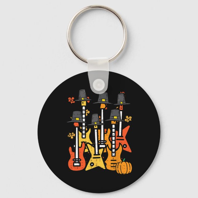 Thanksgiving Guitars Fall Rock Music Riocker Men B Key Ring (Front)