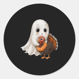 Thanksgiving Halloween Cute Ghost And Turkey Frien Classic Round Sticker