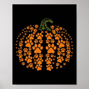 Thanksgiving Halloween Fall Cute Paws Pumpkin Pet Poster